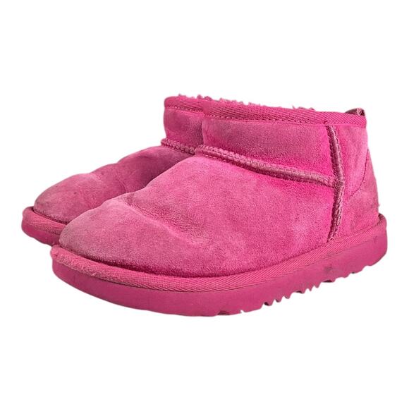 UGG Kids Pink Suede Ankle Boots Shearling Lined Size 13 Cozy Slip On Play Winter - Picture 9 of 13